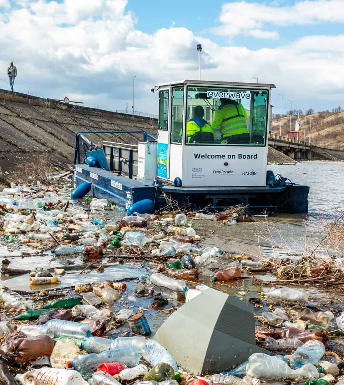 Garbage Collection Boat collects wast in Romania lake